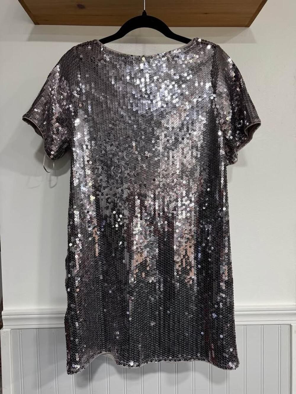 EUC Abercrombie & Fitch Small Silver Sequin Mini Dress w/Scoop Back
